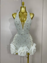 High Quality Luxury Shiny Diamonds Pearl Flowers Deep V Halter Short Dress Women Celebrate Eveing Celebrity Birthday Party Dress